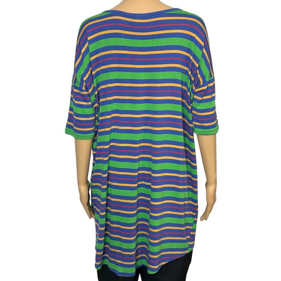 LuLaRoe Women's M Striped Green Blue Yellow Short Sleeve Irma Tunic Blouse Shirt - Picture 7 of 11